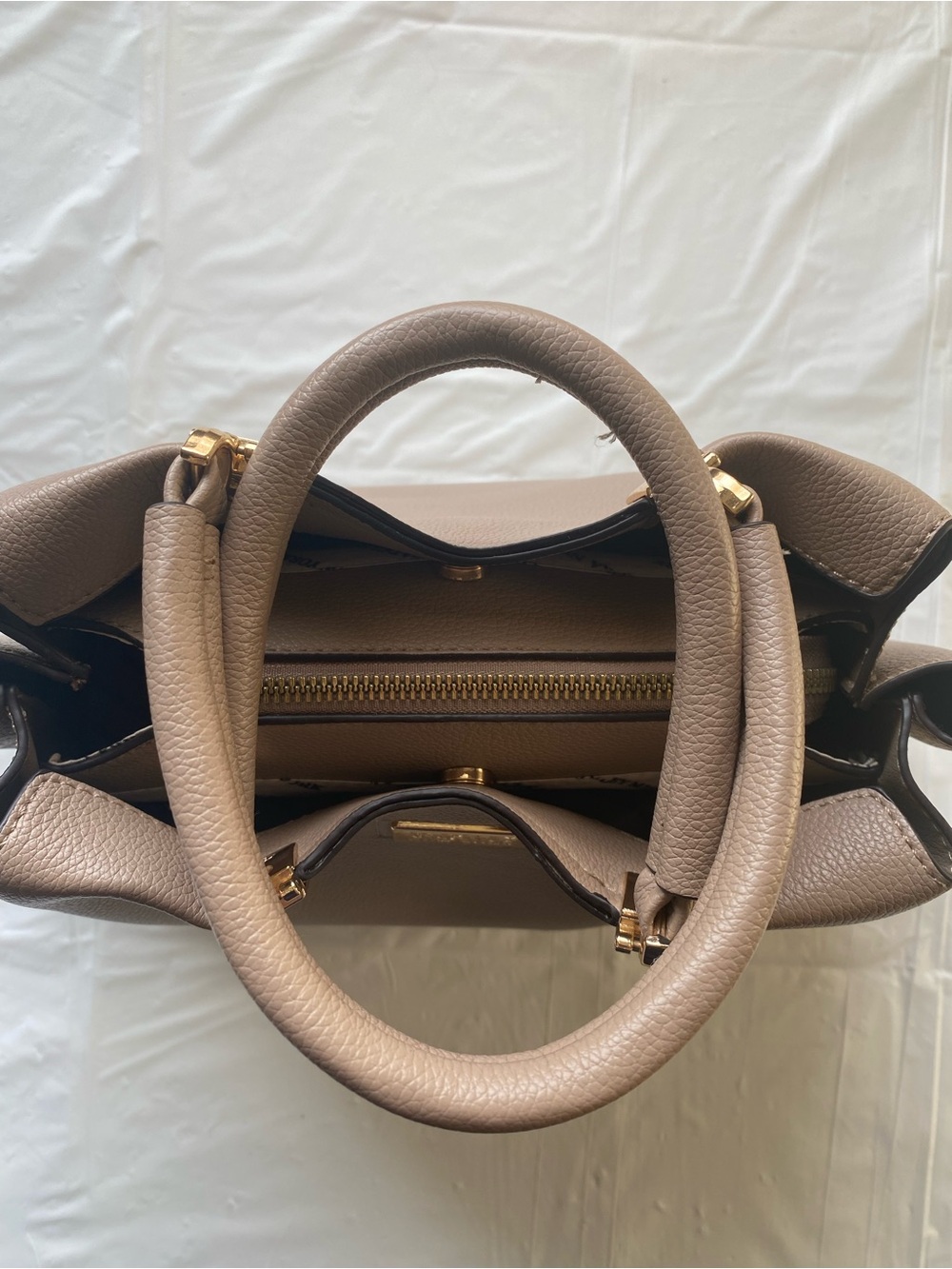 Badgley Mischka Taupe Pebbled Faux Leather Structured Satchel Handbag - Picture 12 of 12